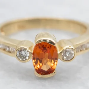 Tension Set Spessartine Garnet and Diamond Ring