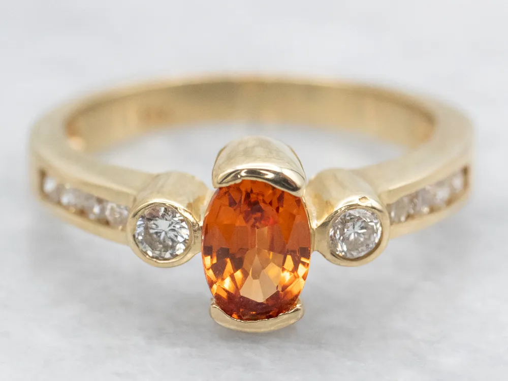 Tension Set Spessartine Garnet and Diamond Ring