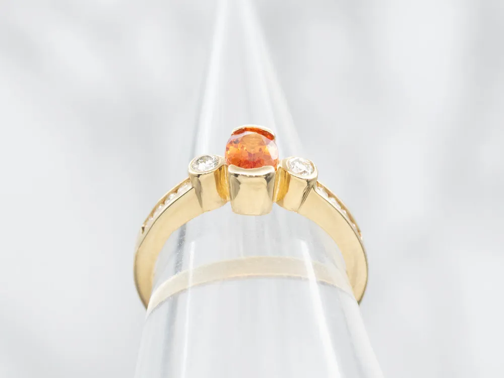 Tension Set Spessartine Garnet and Diamond Ring