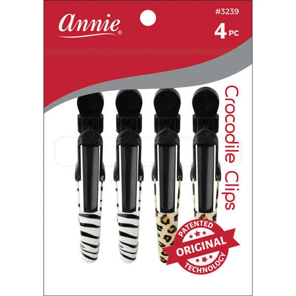 Annie Crocodile Clip 4.5" Zebra & Leopard 4ct