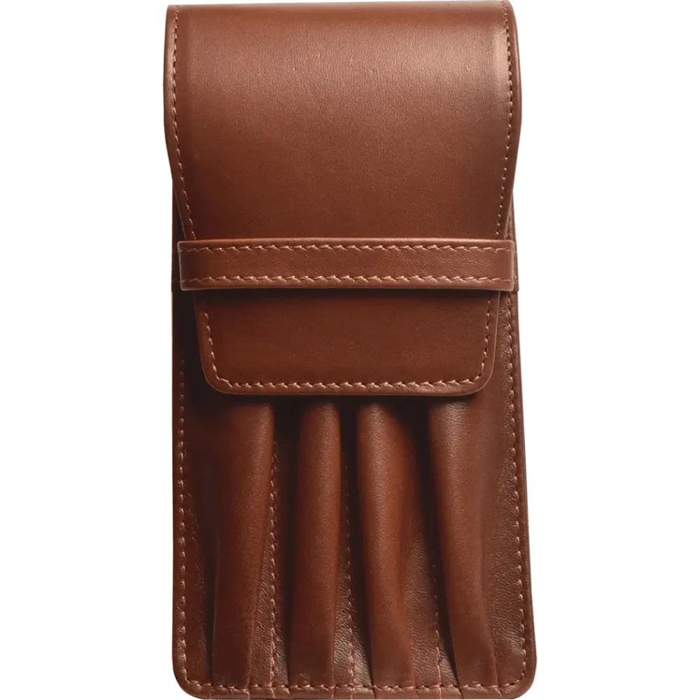 Aston Leather Cognac Finger Style Quad Pen Case