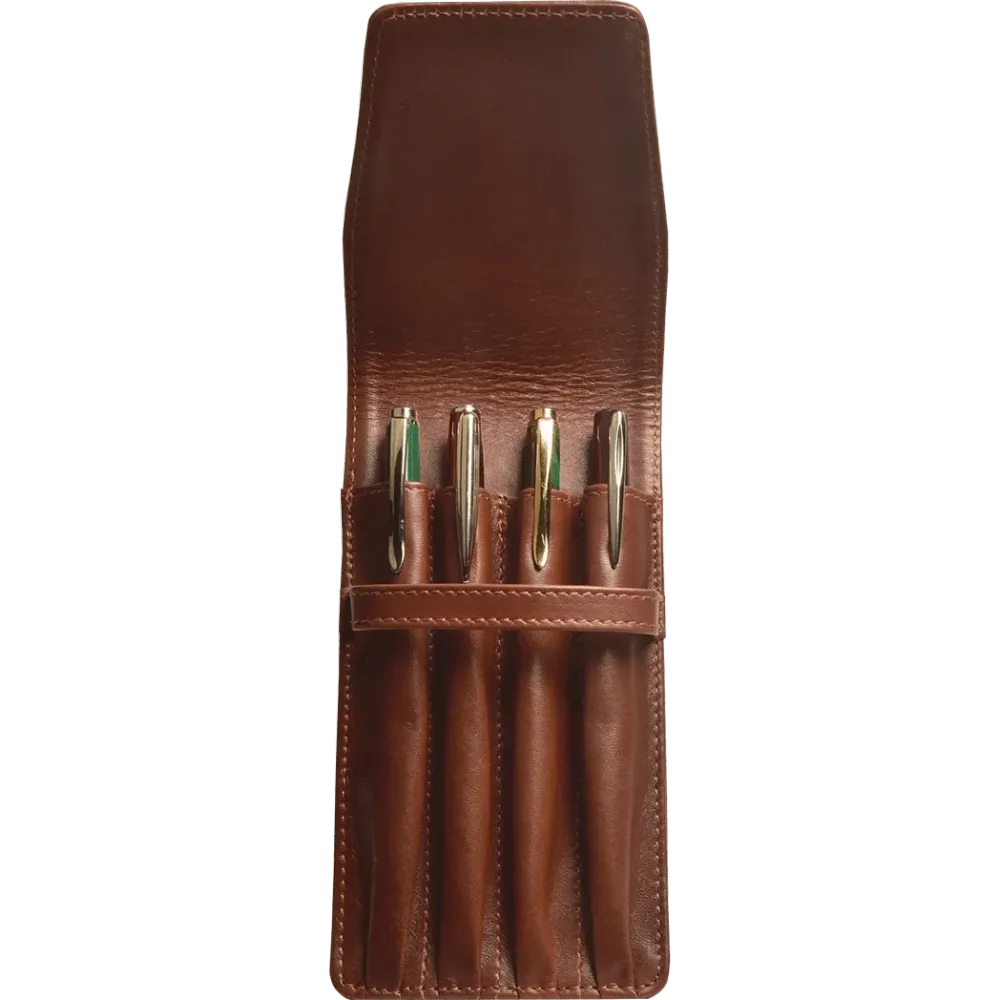 Aston Leather Cognac Finger Style Quad Pen Case