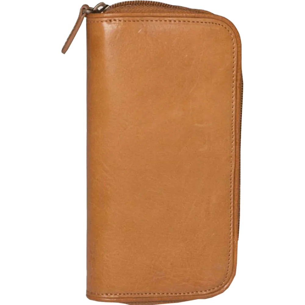 Aston Leather Tan Zipper 2-Pen Case