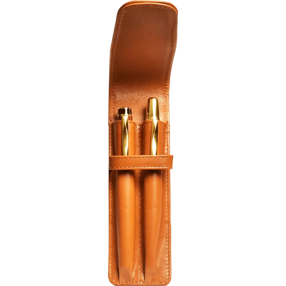 Aston Van leer Tan Finger Style Double Pen Case