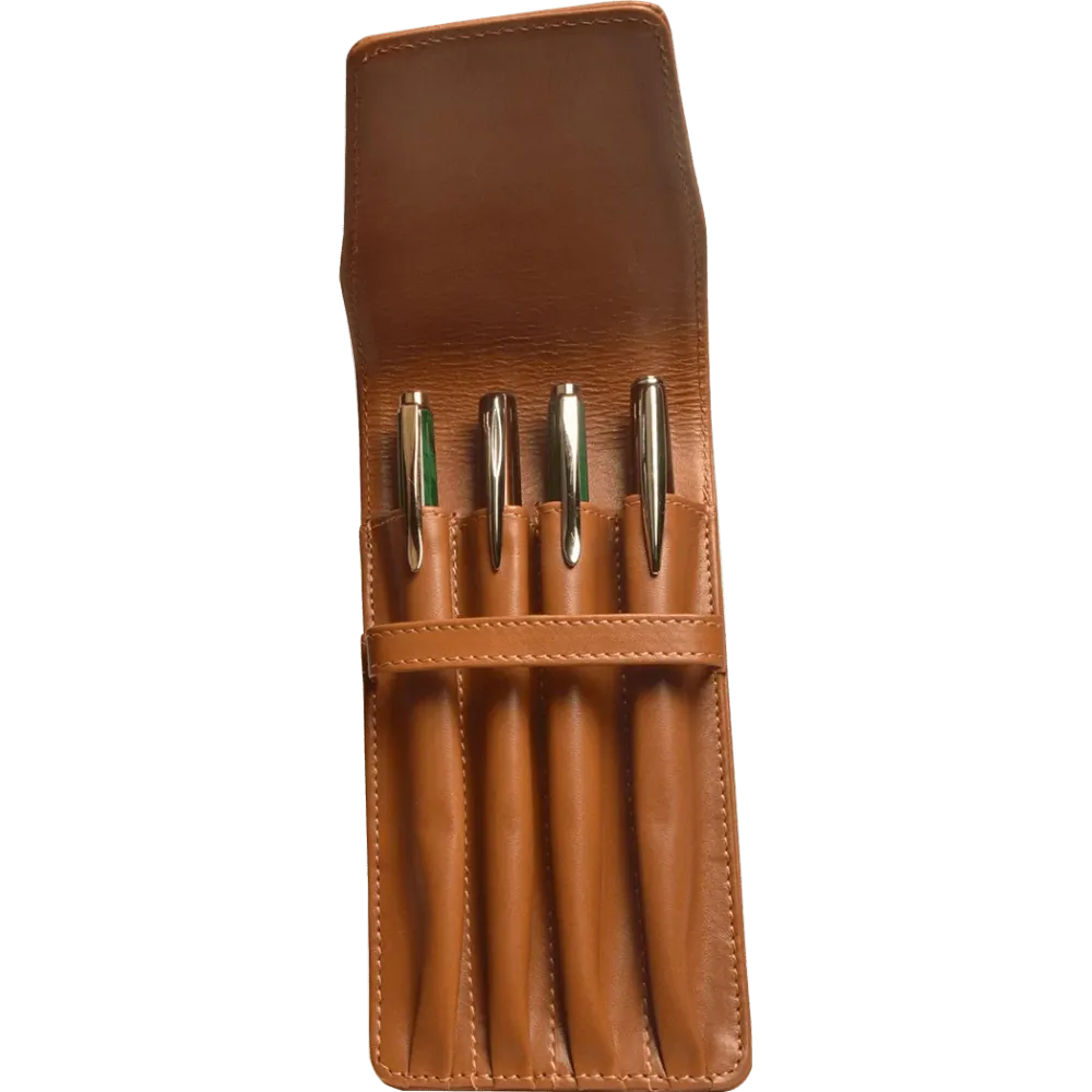 Aston Van leer Tan Finger Style Quad Pen Case