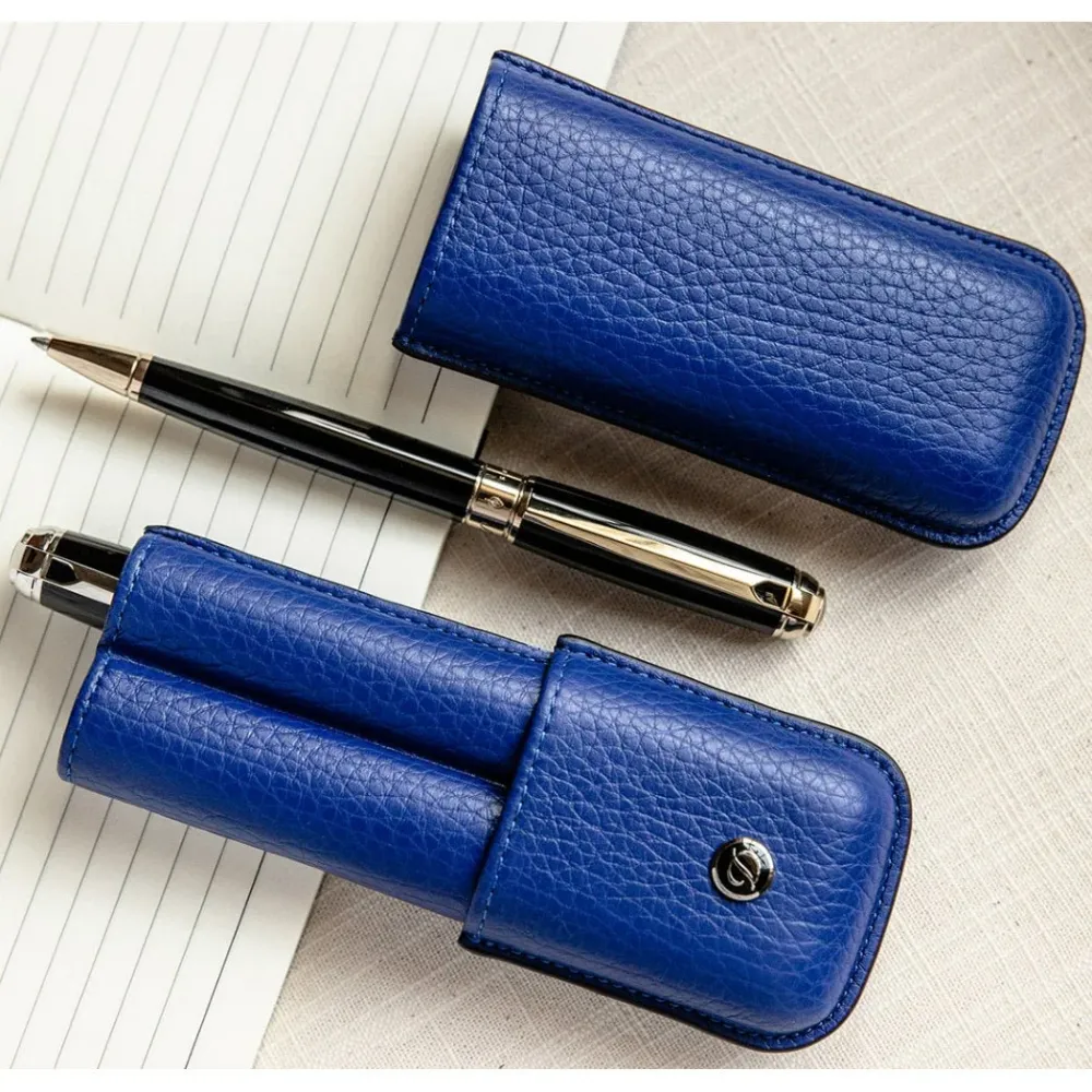S T Dupont Rigid Two Pen Case - Bleu blauw