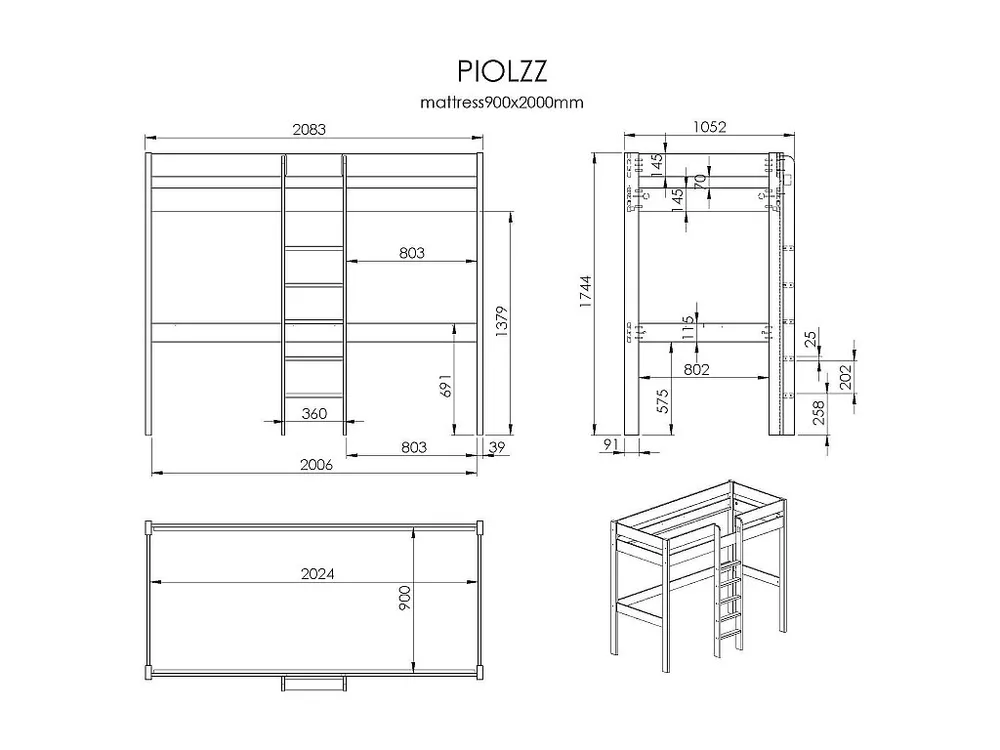 Hoogslaper PINO LB005 105x208x174 Grijs