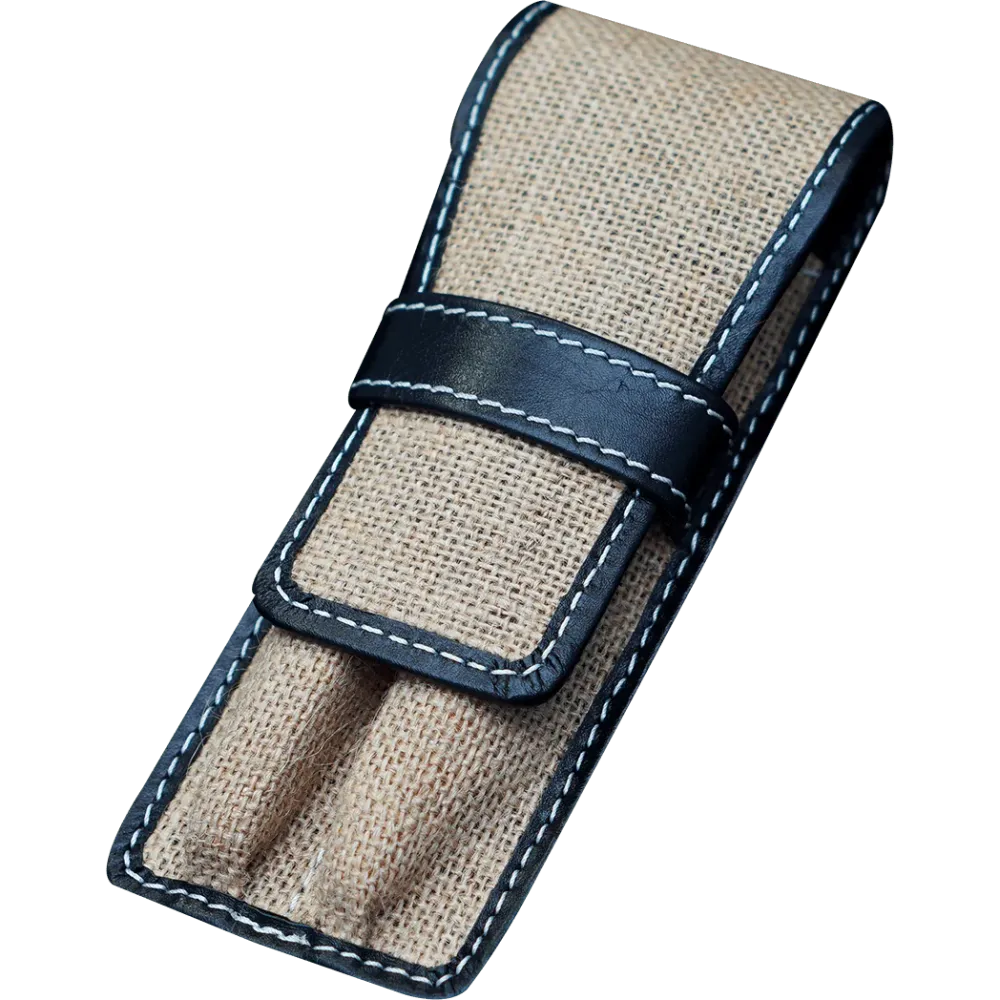 Pen Boutique Yak Leather 2 Pen Jute Cover - Zwart