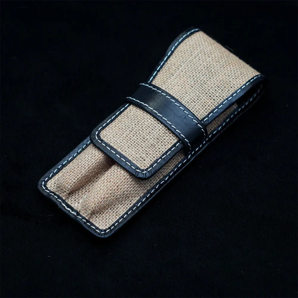 Pen Boutique Yak Leather 2 Pen Jute Cover - Zwart