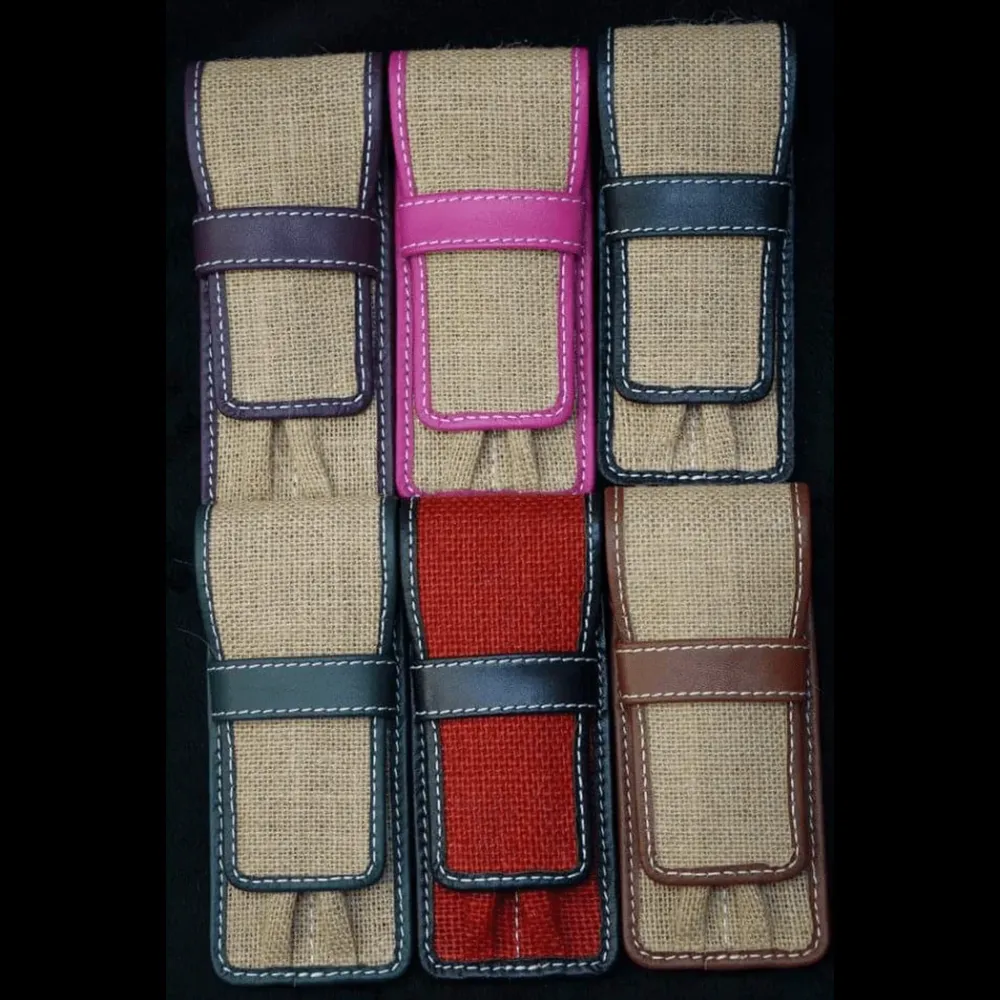 Pen Boutique Yak Leather 2 Pen Jute Cover - Zwart