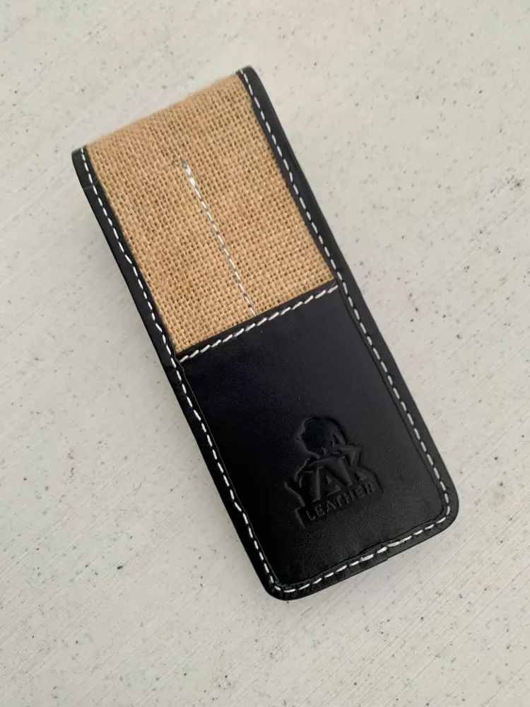 Pen Boutique Yak Leather 2 Pen Jute Cover - Zwart