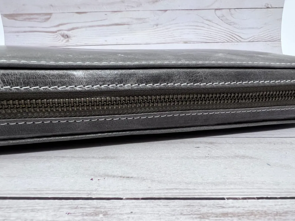 Pen Boutique Yak Leren 24 Pen Zipped - Crazy Horse - Grey/Tan