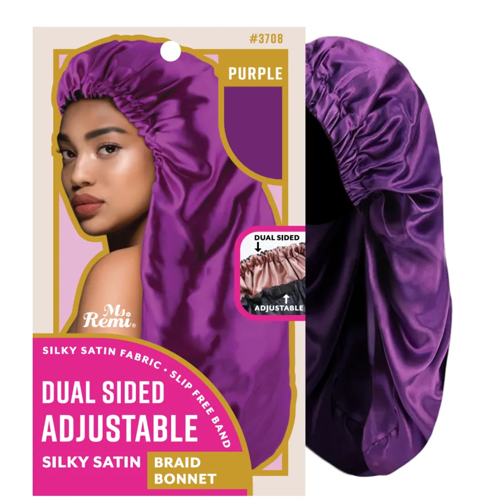 Ms. Remi Flexibel Dual-Sided Silky Satin Bonnet Braid, 1 Count Night Sleep Cap, Assorted Color Purple