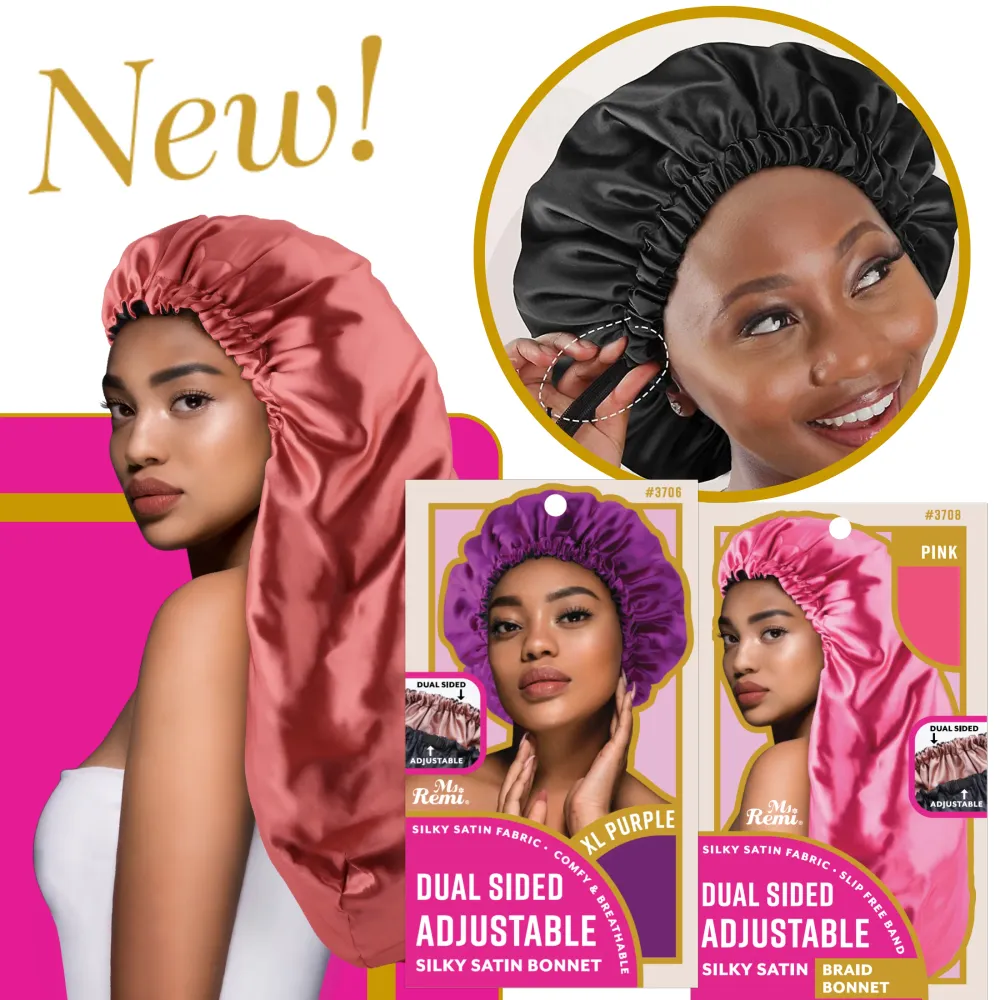 Ms. Remi Flexibel Dual-Sided Silky Satin Bonnet Braid, 1 Count Night Sleep Cap, Assorted Color Purple