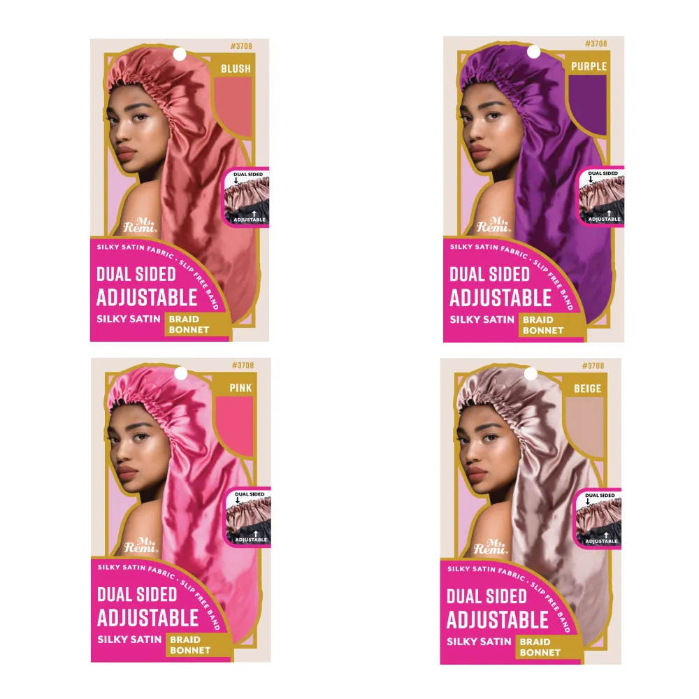 Ms. Remi Flexibel Dual-Sided Silky Satin Bonnet Braid, 1 Count Night Sleep Cap, Assorted Color Purple