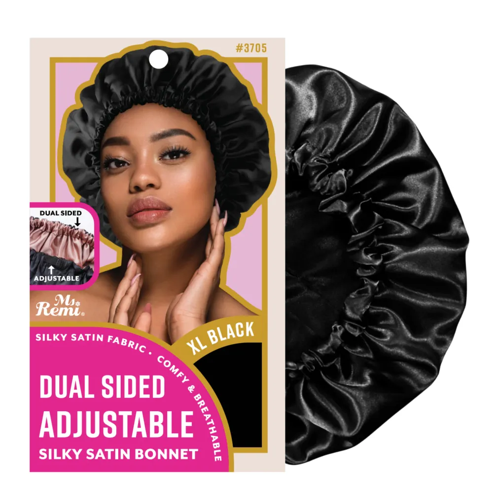 Ms. Remi Instelbaar Dual-Sided Silky Satin Bonnet X-Large, 1 Count Night Sleep Cap, Black