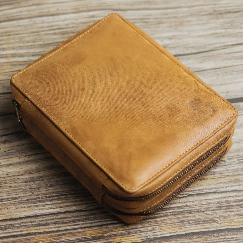 Yak Leather 26 Double Sided Zipped Pen Holder - Tan