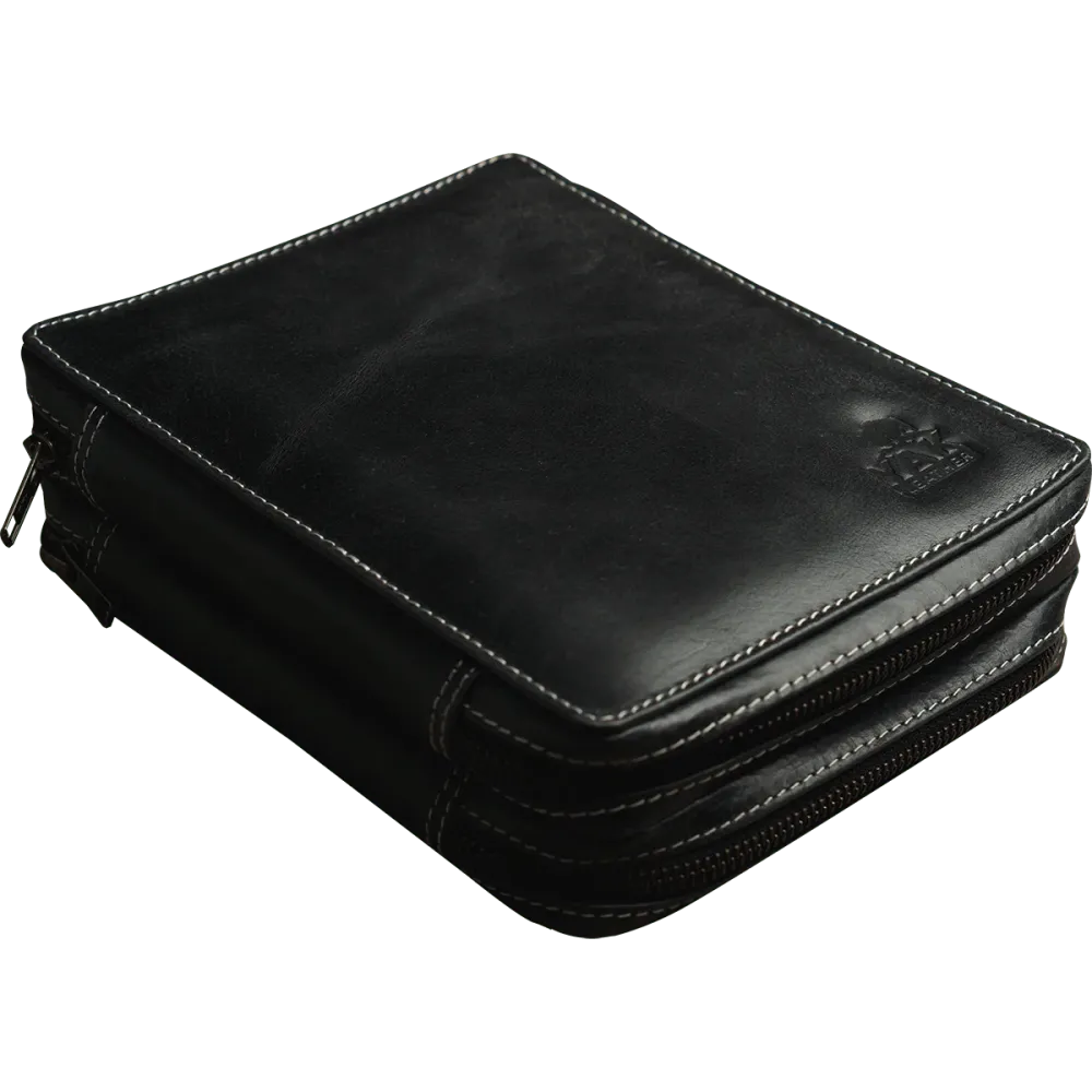 Yak Leather 26 Double Sided Zipped Pen Holder - Ebbenhout