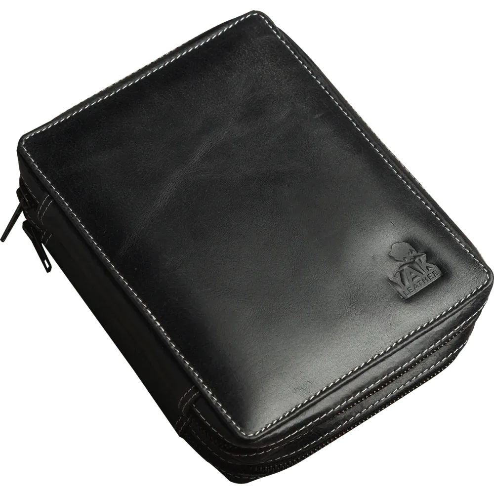 Yak Leather 26 Double Sided Zipped Pen Holder - Ebbenhout