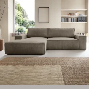 Slaapbank met linkse hoek taupe ribfluweel AMELIA