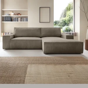 Slaapbank met rechtse hoek taupe ribfluweel AMELIA