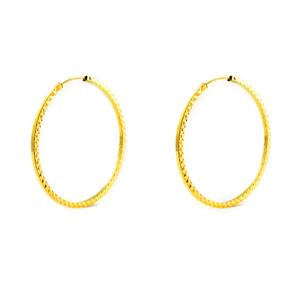 18ct Yellow Gold Square Uitgehouwen Hoop Earrings 35 x 1.2 mm