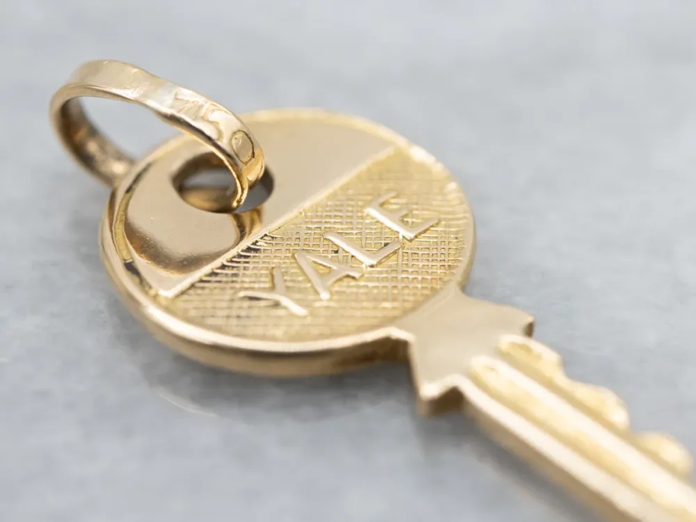 Vintage Gold "Yale" Key Charm Pendant