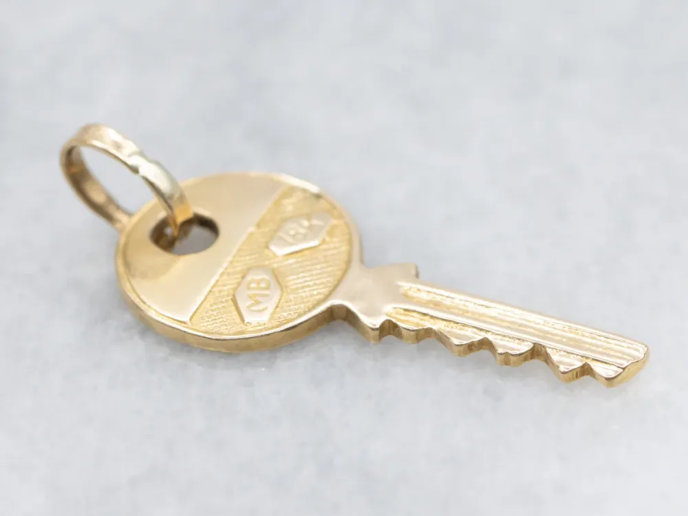 Vintage Gold "Yale" Key Charm Pendant