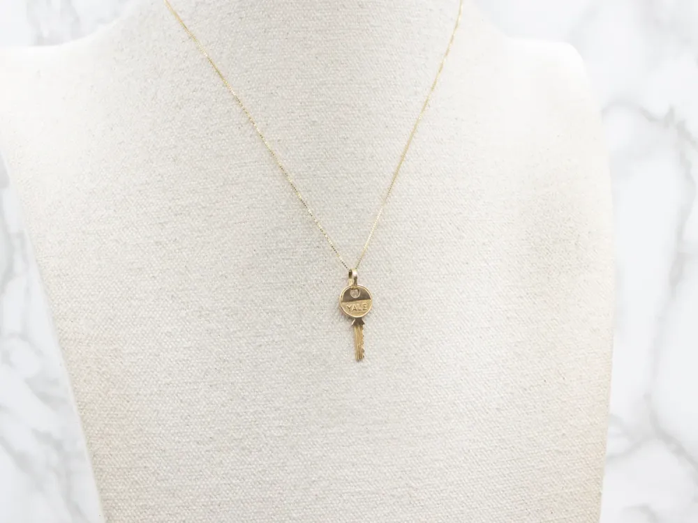Vintage Gold "Yale" Key Charm Pendant