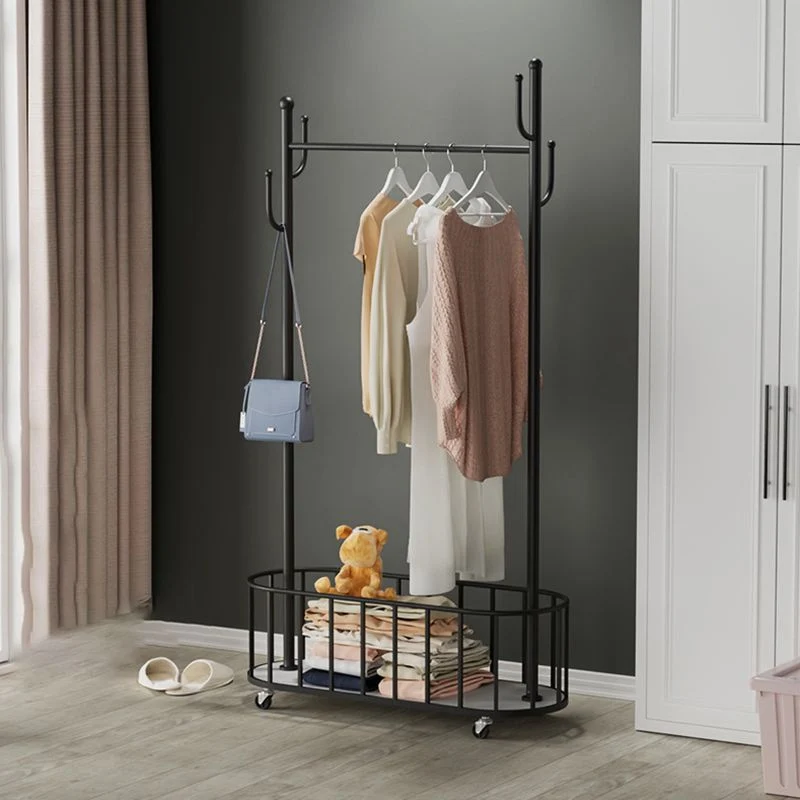 Modern Metalen Hall Tree Castors and Hooks Entryway Kit Basket Coat Hanger 24l