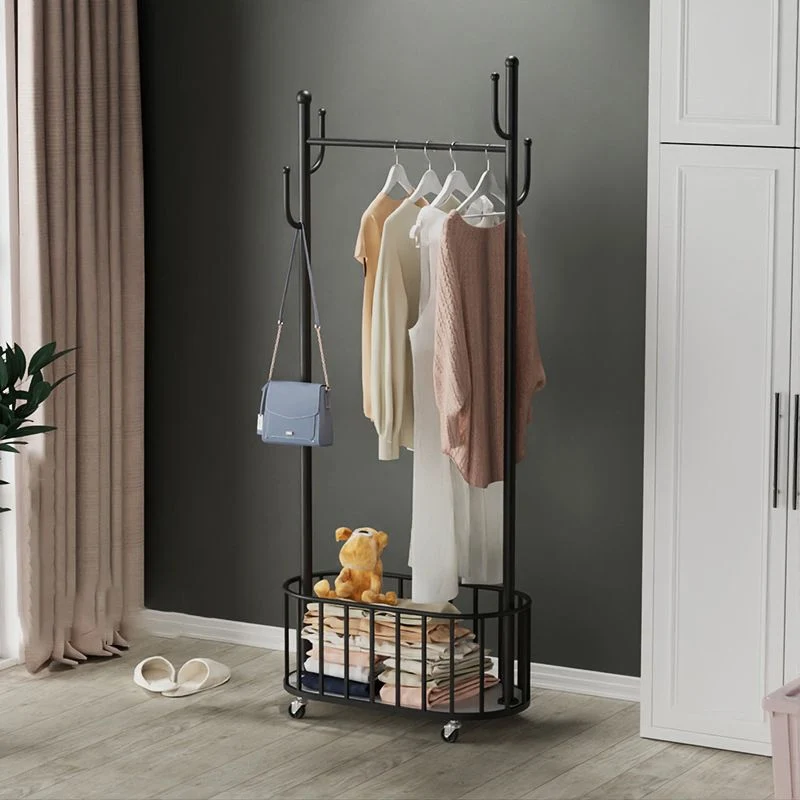 Modern Metalen Hall Tree Castors and Hooks Entryway Kit Basket Coat Hanger 24l