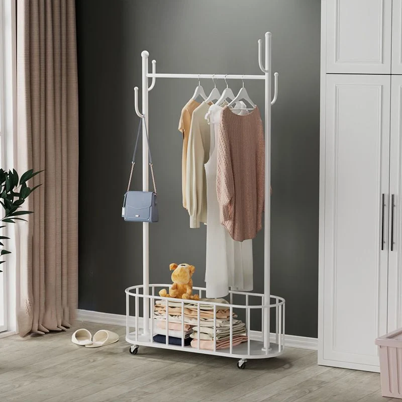 Modern Metalen Hall Tree Castors and Hooks Entryway Kit Basket Coat Hanger 24l