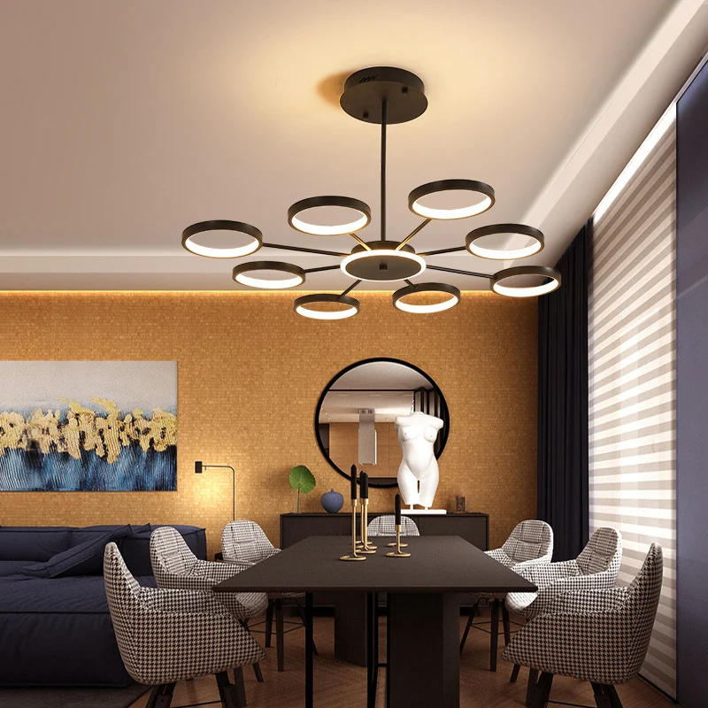 Starburst Chandelier Lighting Contemporary Metaal Hanging Lamp Kit Living Room Black