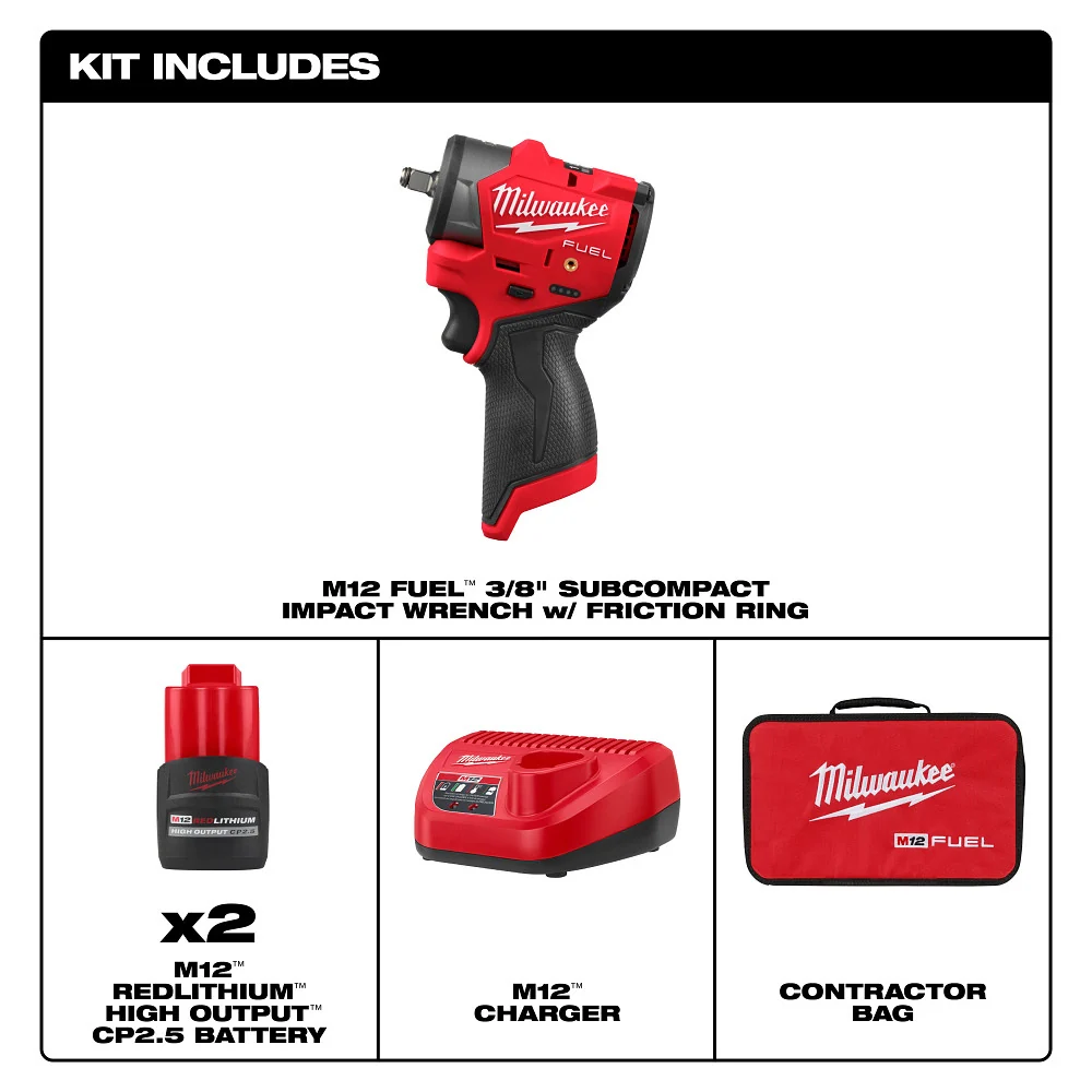 Milwaukee M12 FUEL 3/8 Inch Subcompact Impact Wrench Friction Ring Kit 3049-22 - Universeel Toepasbaar
