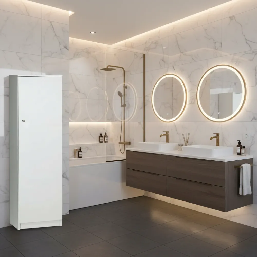 Mobile column one door opening and 2 verstelbaar shelves smooth white finish Sarmog