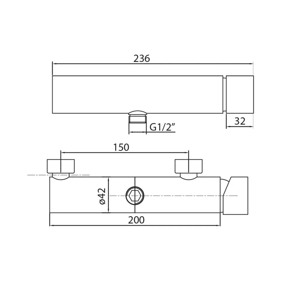 Square external shower thermostatic lower 1/2M connection met CE-goedkeuring