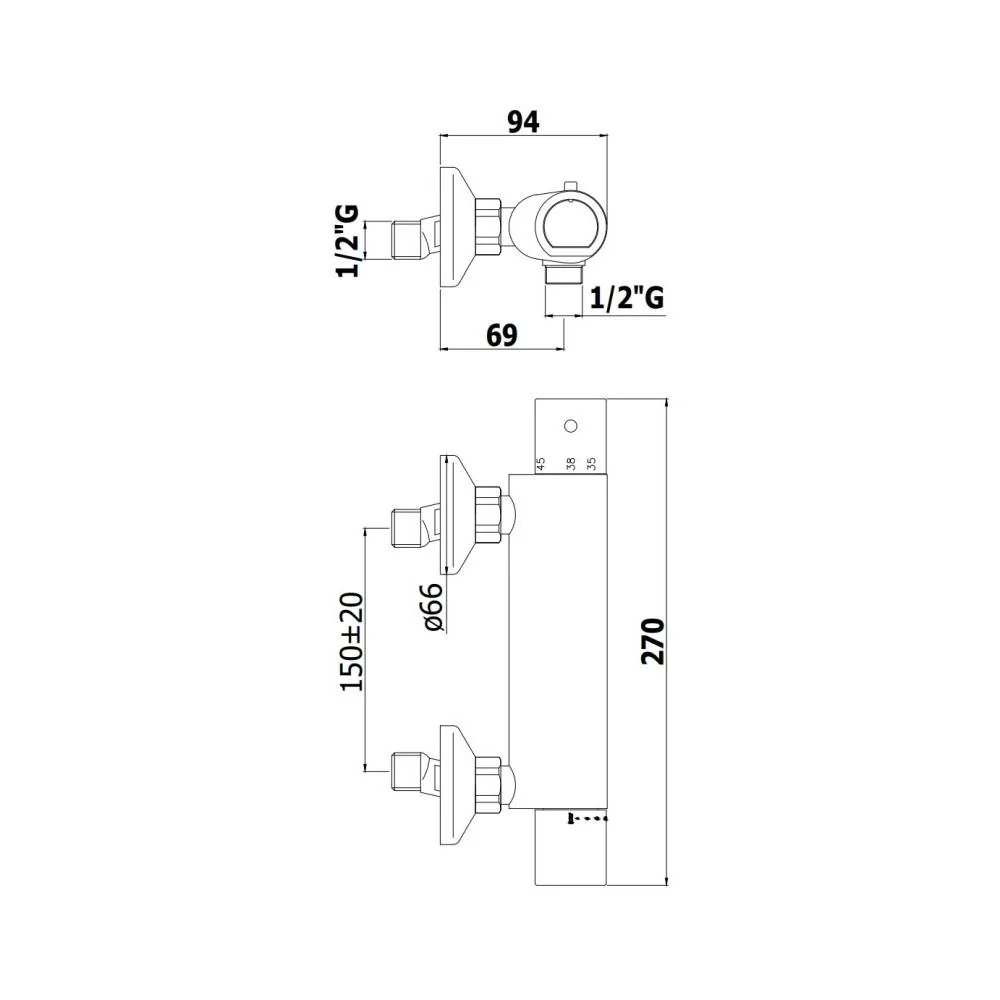 Thermostatic shower mixer Equo Star New series model EQS168CRNEW chroom Paffoni voor temperatuurregeling