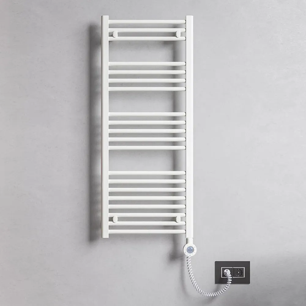 White electric towel warmer 800x500 Lazzarini E-Bolzano 300 watt thermostat