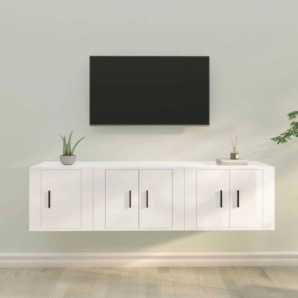3-delige Tv-meubelset bewerkt hout hoogglans wit met TÜV-goedkeuring