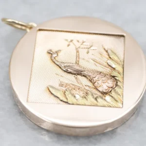 Antique Tri-Color Gold Peacock Pendant
