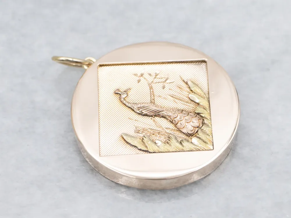 Antique Tri-Color Gold Peacock Pendant