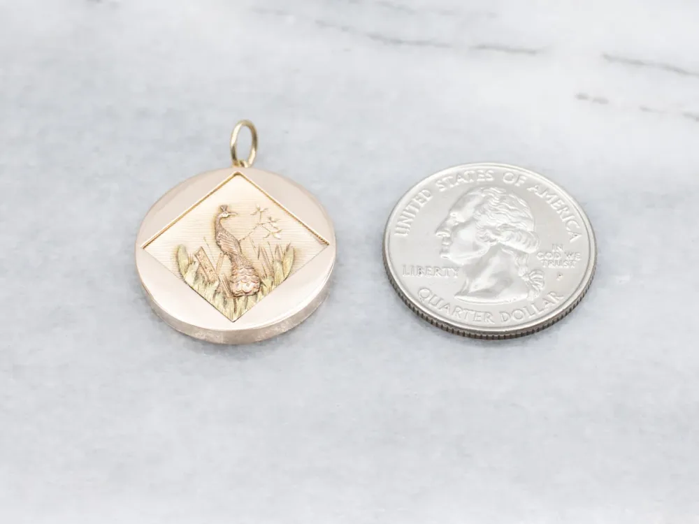 Antique Tri-Color Gold Peacock Pendant