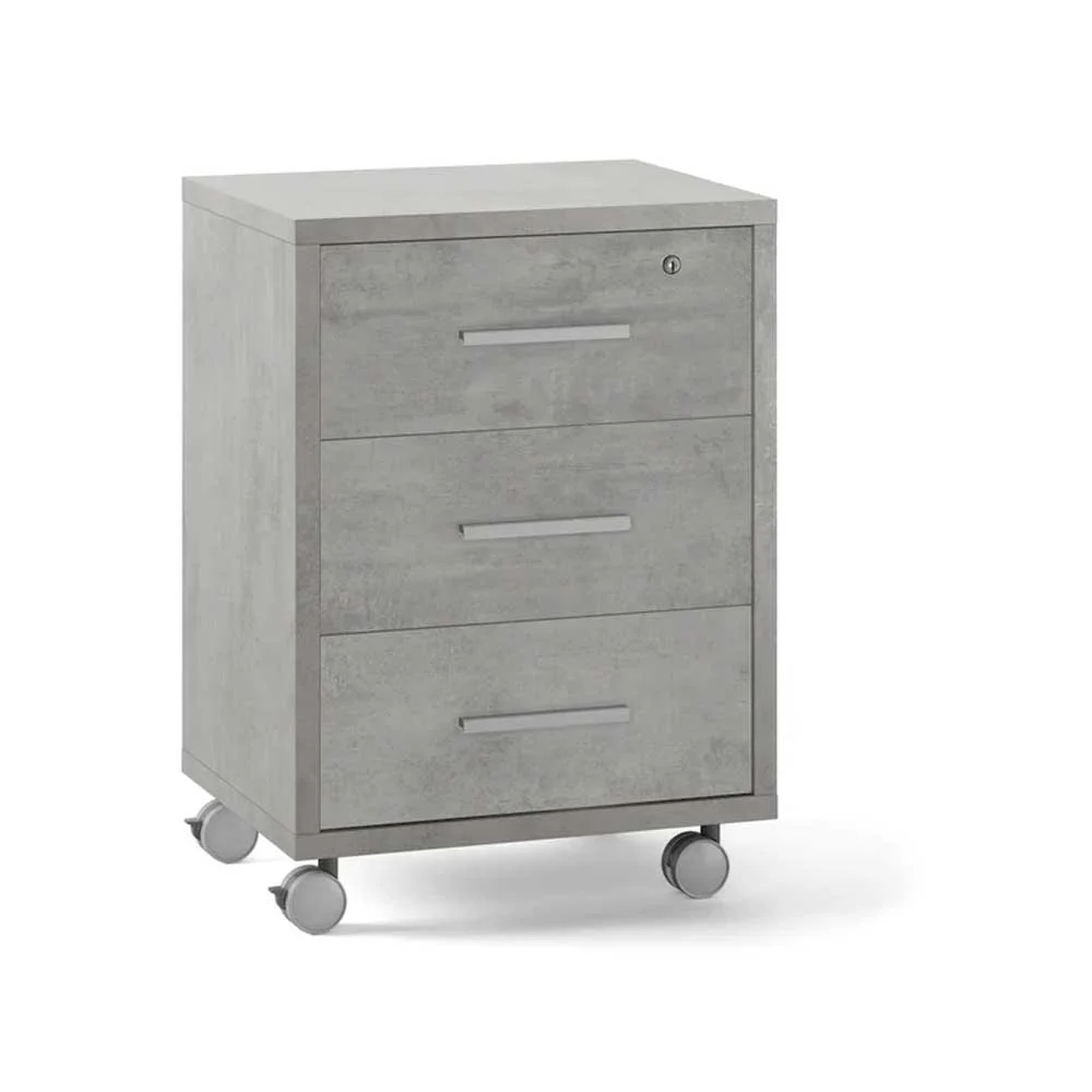 Office trolley three drawers and lock, cement structure finish / cement front finish Sarmog zwarte poedercoating
