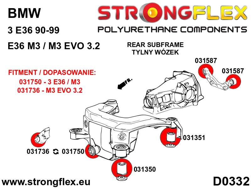 Rear beam mounting bush kit - BMW > Serie 3 > III E36 > E36 M3|BMW > Serie 3 > III E36 > E36 Heavy Duty constructie