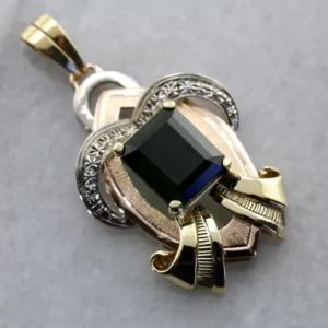 Retro Era Statement Pendant, Green Tourmaline Tri Color Verguld