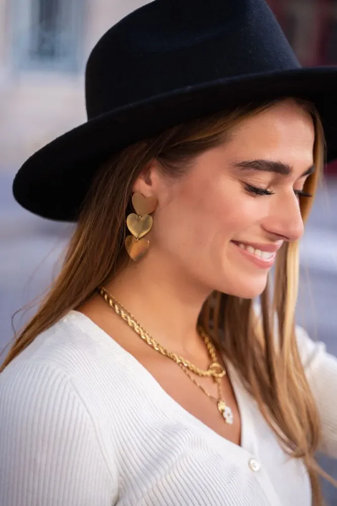 Three Hearts Statement Earrings – Roestvrij staal Steel gegalvaniseerd staal