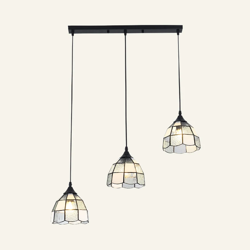 Tiffany-stijl Bell Multi-plafondlamp 3 lampen Handgemaakte glazen ophanglamp met bouten en moeren