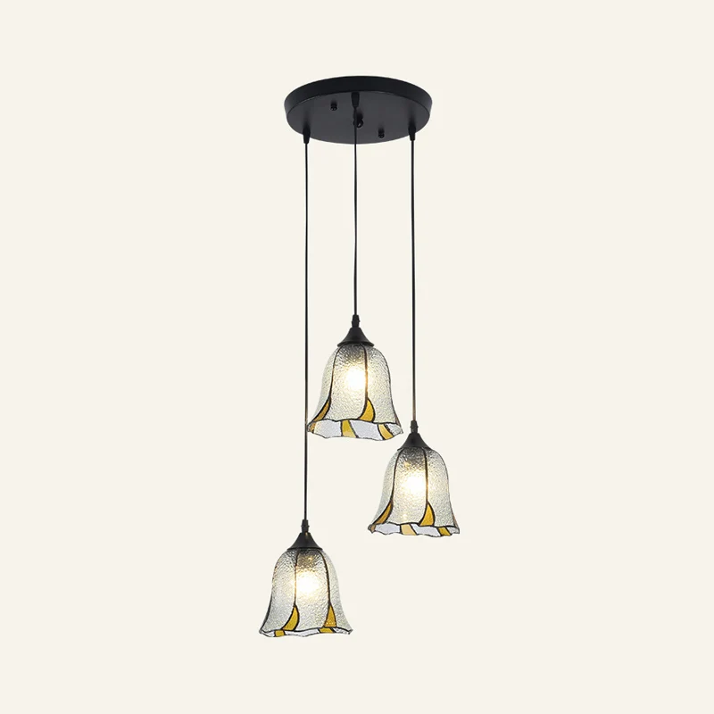 Tiffany-stijl Bell Multi-plafondlamp 3 lampen Handgemaakte glazen ophanglamp met bouten en moeren