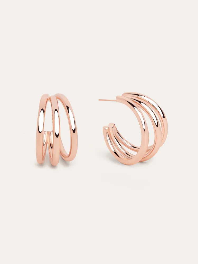 Triple Hoop Rose Goud Earrings