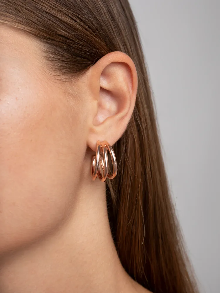 Triple Hoop Rose Goud Earrings